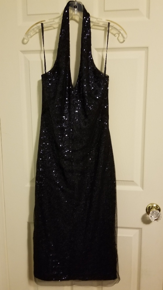 Dark Blue Sequin Halter Dress